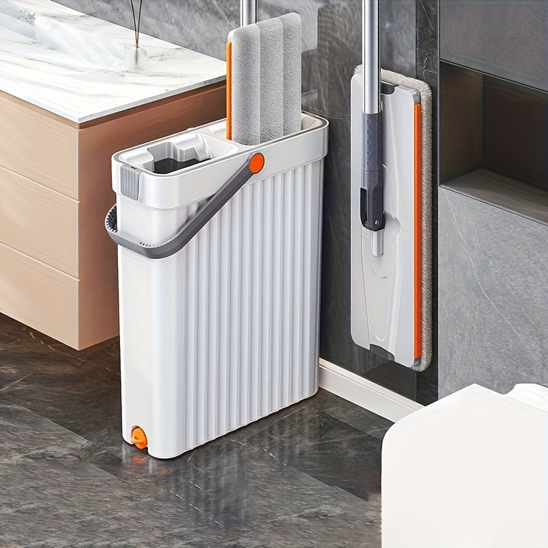 LDQ Heavy-Duty Mop & Bucket Set with 4 Washable Reusable Pads (Compatible with /Mop) - Wet/Dry Floor & Window, Space-Saving Stackable Design, Manual Operation for, Office, Commercial Use - No Required