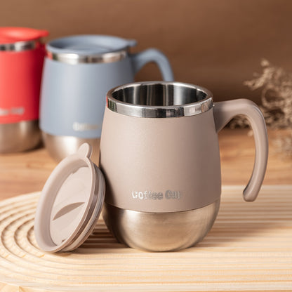 Caneca térmica em aço inoxidável de 500ml com tampa, parede dupla com isolamento a vácuo para bebidas quentes e frias, ideal para casa, atividades ao ar livre, campismo, aniversários, férias, Dia de Ação de Graças e Natal.