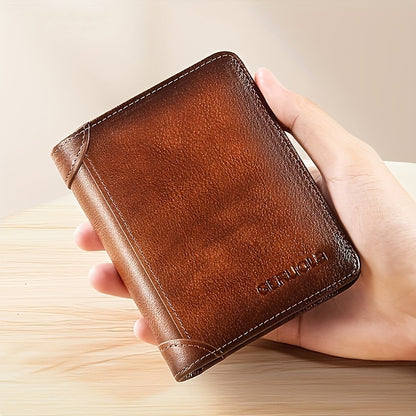 Men's Genuine Leather Premium Slim Driver's License Card Holder, Trendy 3-Fold Wallet, Top-Grain Cowhide, Large Capacity RFID Blocking Credit Card Holder, Portable Cash Work Business Commuter Office Anniversary Couple Birthda