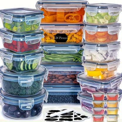 48pcs Airtight Food Storage Container Set with Labels And Marker, Includes 24 Lids + 24 Containers, Reusable & Leak-Proof Plastic Storage Containers for Meat, Eggs, Fruit And Vegetable, Perfect for Pantry, Travel, Outdoor Pic