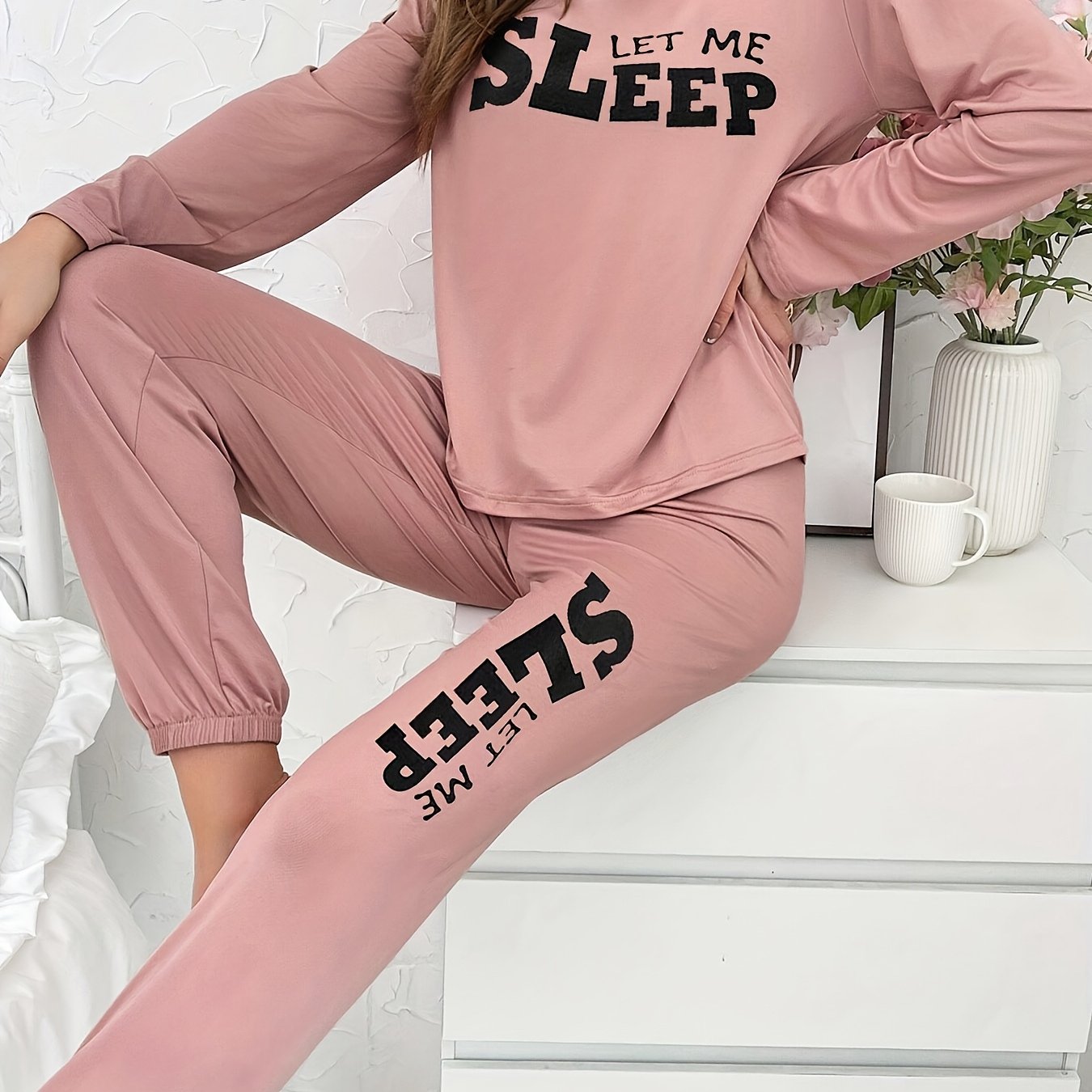 Autumn and Winter Women's Pajamas Long Sleeve Long Pants Cartoon Letter Print All-Season Casual Home Wear Set