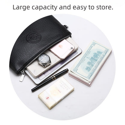 Men's Business Handbag - Large Capacity Multi-Compartment Wallet & Phone Holder with Wrist Strap, Elegant Black Soft Tree-like Texture Design, Golden-Tone Hardware for Daily Commute, Formal Events, Travel - Durable & Stylish