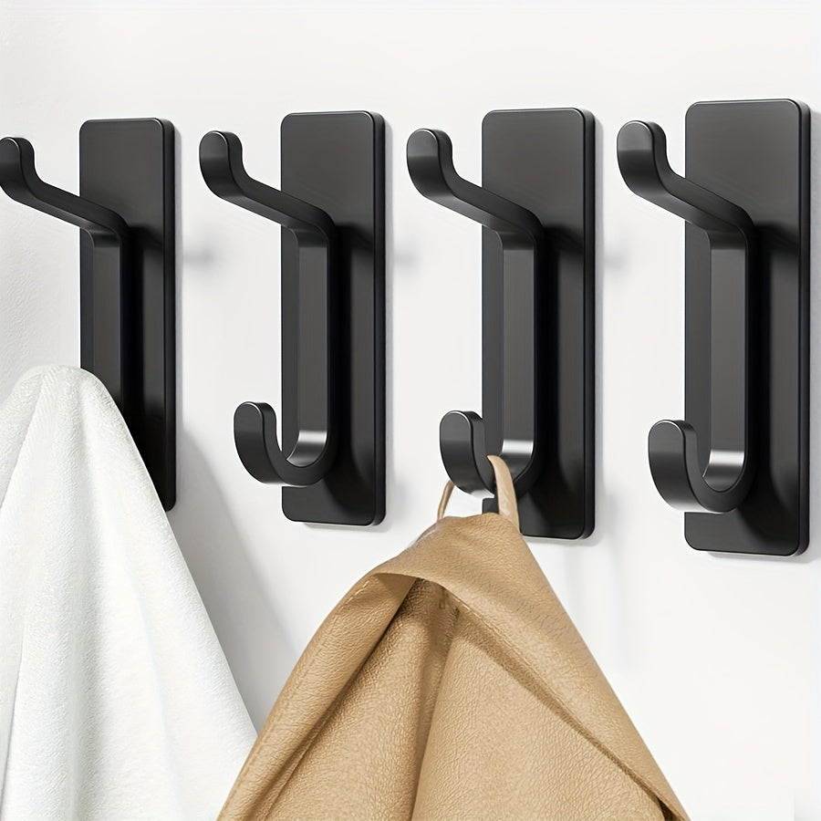 12pcs Self-Adhesive Hooks, Ultra-Strong Adhesive Hooks, Holds Up to 6kg, Heavy-Duty Wall Door Bar for Bathroom Shower Kitchen Towel Coat Hat Wallet, Black, 12-Pack