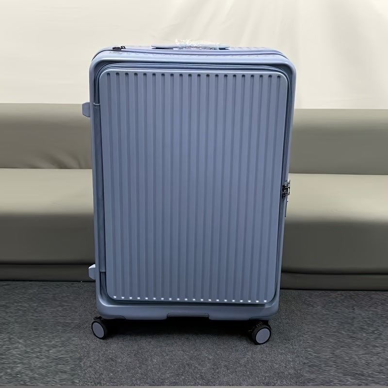 Hard Shell Spinner Luggage, Front Opening, Telescopic Handle, Durable ABS+PC Material, TSA Lock, Cup Holder, Shock Absorbing Wheels, Iron Pull Handle, No Electricity Required, No Print, for Travel