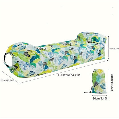 1pc Large Inflatable Sofa Chair - Heavy-Duty Oxford Fabric Portable Air Bed/Seat, Foldable Self-Inflating Couch for Adults &, No Needed, Ideal for Camping, Beach, Music Festivals, Backyard (Takes Air from Mouth, Chaise Pliant