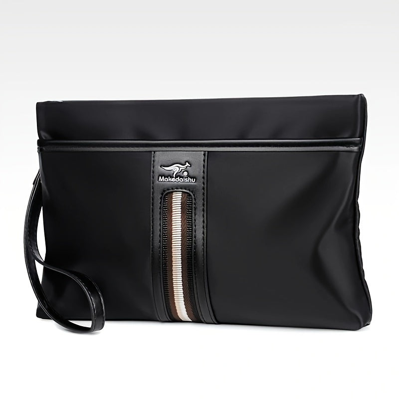 MARHSEIKE Men's Large Capacity Clutch Bag - Stylish Black Nylon Handbag with Zippered Compartment & Adjustable Strap, Trendy Business Phone Holder for Everyday Use, Secure Travel Pouch|Modern Masculine Clutch|Durable Zipper C