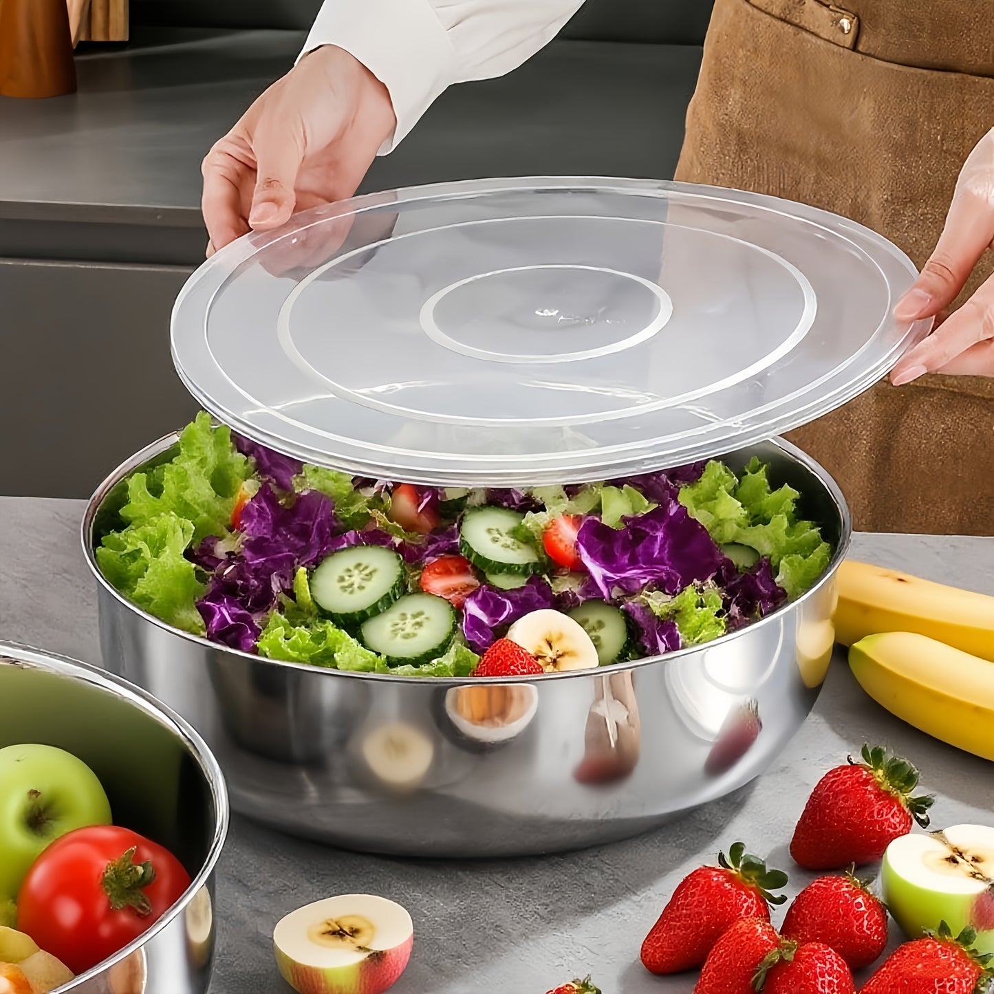 Large Stainless Steel Mixing Bowl with Lid - Rust-Resistant, Deep & Wide for Dough Kneading, Pasta Making, Vegetable Washing, Soups | Modern Kitchen Essential, Kitchen Essentials And Supplies