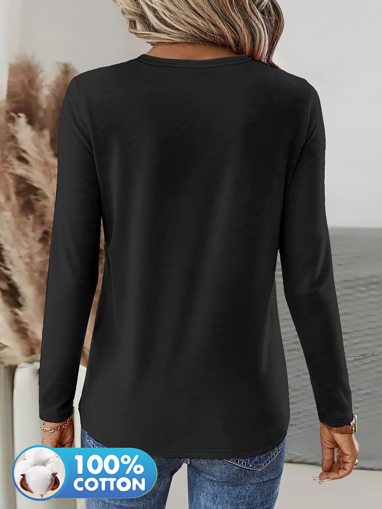 3pcs Women'S 100% V-Neck Long Sleeve T-Shirts - Soft, Durable, and Comfortable Casual Wear for All Seasons, Perfect for Holidays, Graduations, and Everyday Style, Everyday Comfort Wear | Minimalist Style | Soft Fabric Tee