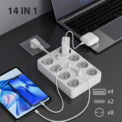 1pc Surge Protector Power Strip - 8 AC Outlets, 4 USB-A & 2 USB-C Ports, Overload Protection, Compact Design for Home, Office, Travel, Dorm Room Use, Office Power Supply, Modern Outlet Design, Surge Protection Device