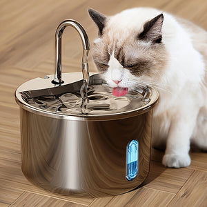 Bebedouro Automático em Aço Inoxidável para Cães e Gatos com Janela de Nível de Água – USB, Silencioso e Sem Bateria