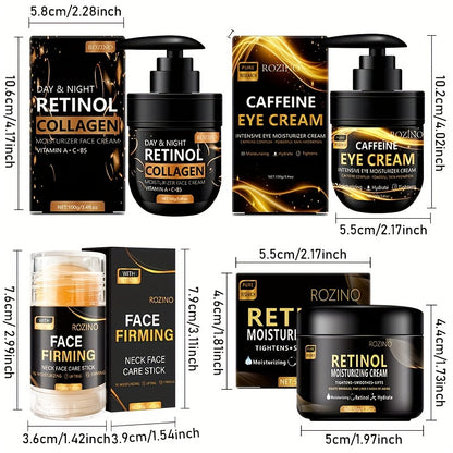 Instant 4pcs Retinol Skincare Set Firming, Moisturizing &amp; Firming, Includes Caffeine Eye Cream, Face Cream, Moisturizing Cream, Facial and Neck Care Stick, farewell to dry, dullness, and sagging, instant touch Lift, deeply hy