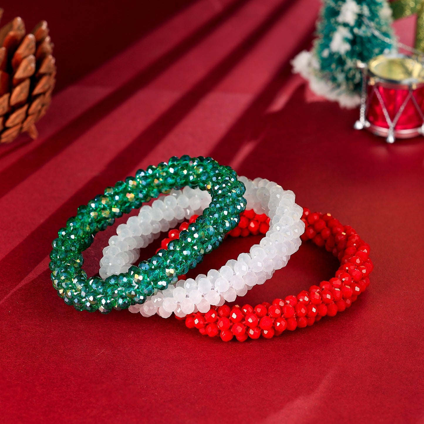 Esbbela 3pcs Bracelet Set Holiday Gift Beaded Artificial Crystal Stackable Strap Set with Elasticity Suitable for Women Men 16.51-20.32cm Daily Vacation