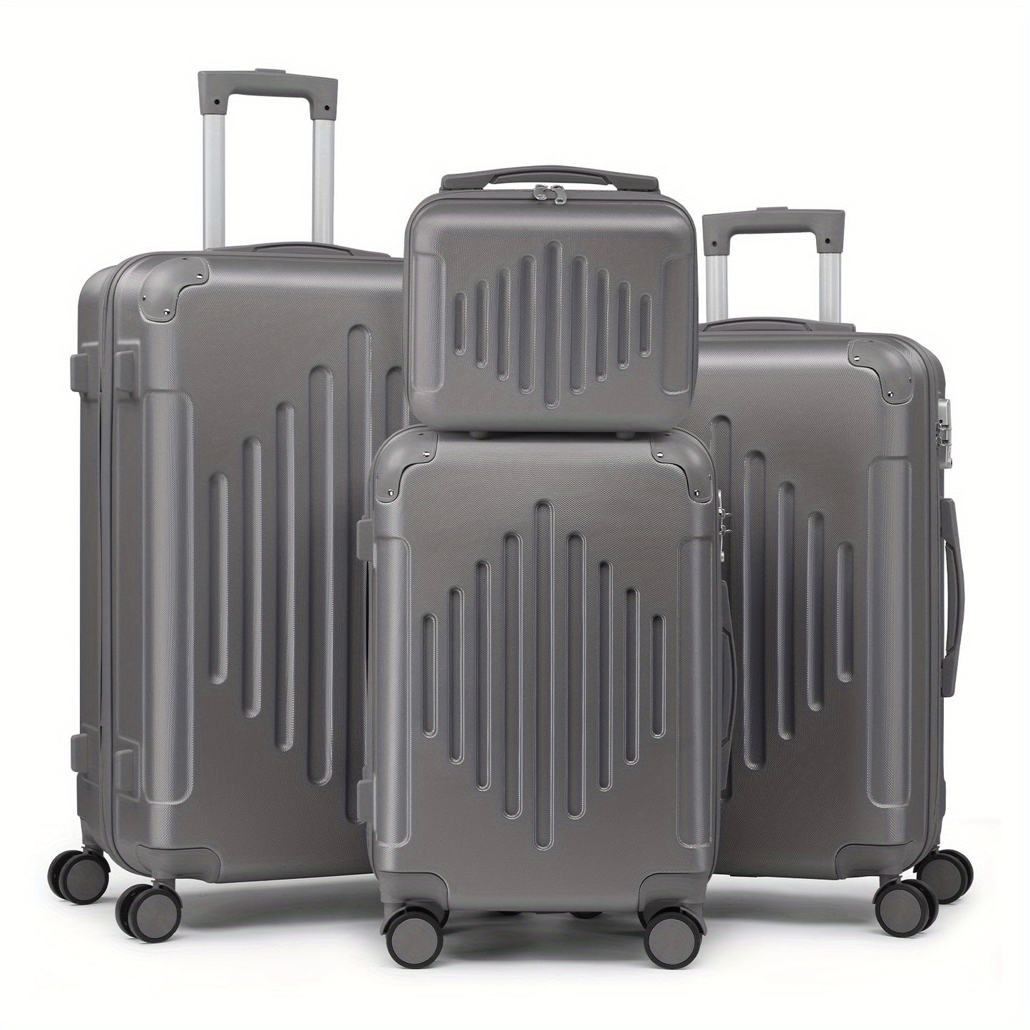 4pcs Luggage with Corner Protectors, 12/ 20/ 24/ 28-Inch, Durable Hard Shell, 360 Spinner Wheels, Multifunctional Large Capacity, Lightweight Travel Suitcase