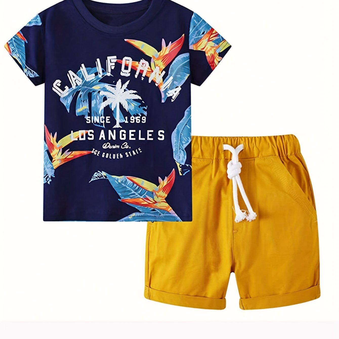 Boys "California" Leaf Casual Outfit Round Neck T-shirt & Shorts For Summer Kids Clothes