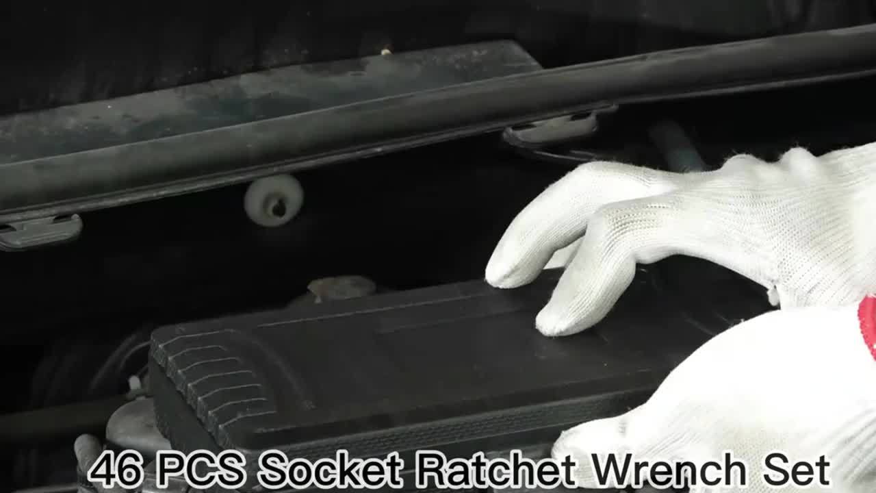 Kit de ferramentas para reparação de automóveis com 46 peças, conjunto de chaves de roquete de 1/4" com conjunto versátil de chaves de caixa e extensão, kit de ferramentas combinado para reparação de automóveis, motos e bicicletas.