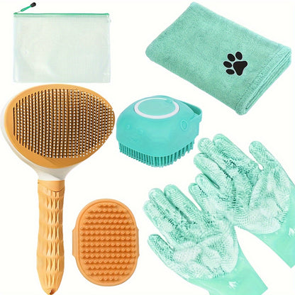 6pcs Dog Grooming Kit: Bath Brush, Towel & Washing Gloves - Shedding Control for a Shiny Coat
