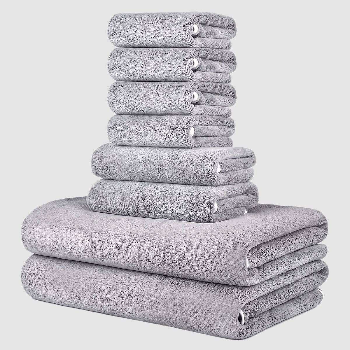 8-Pack Super Soft Coral Fleece Bath Towel Set, 2 Bath Towels 68.58 X 139.7 cm, 2 Washcloths 34.8 X 76.2 cm, 4 Square Towels 34.8 X 34.8 cm, Quick Drying, Highly Absorbent And Lightweight, Towel Bathroom Towel Set