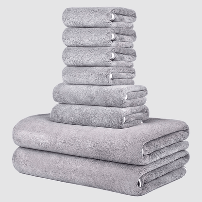 8-Pack Super Soft Coral Fleece Bath Towel Set, 2 Bath Towels 68.58 X 139.7 cm, 2 Washcloths 34.8 X 76.2 cm, 4 Square Towels 34.8 X 34.8 cm, Quick Drying, Highly Absorbent And Lightweight, Towel Bathroom Towel Set