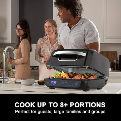 8-in-1 Grill Hot Air Fryer, 6L Capacity Airfryer, Electric Grill with Touch Control, 120-Minute Timer, 1700W, Black