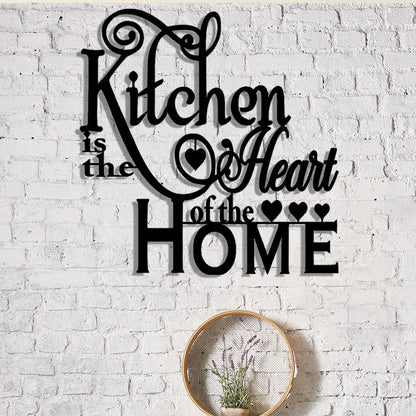 2D Flat, 1pc "Kitchen is the Heart of the Home" Metal Wall Decor - Elegant Script Kitchen Sign with Heart Accents - Durable Metal Art Plaque for Home, Cafe, Restaurant, Bar - Warming Gift for Cooks and Home Decorators, Cafe