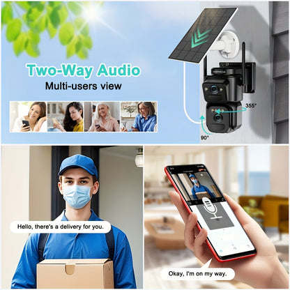 Solar-Powered 2G/3G/4G LTE Security Camera, 360° Viewing Angle, Includes SIM Card, Color Night Vision, PIR Motion Detection with Siren Alerts,4G Connectivity, Adjustable Height, Rechargeable Battery - Ideal for Rural Propert