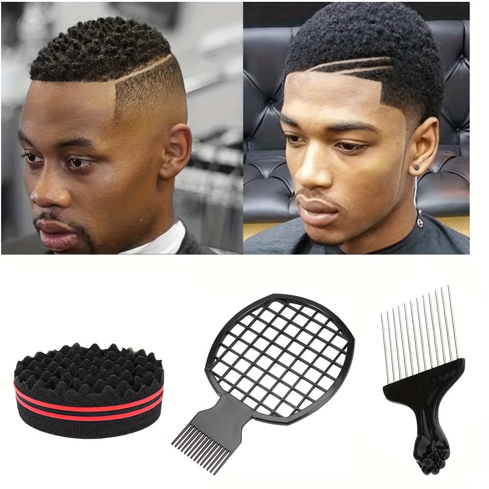 Afro Twist Hair Comb Twist Wave Barber Tool Twist Brush Curl Comb Twist Hair Sponge Twist Wave Curl Brush Comb Twist Hair Coils Comb for Natural Hair Perm comb set, sponge shaped comb, steel needle insertion comb, curling glo