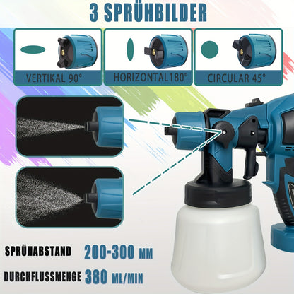 Fence Paint Sprayer with 2x 3000mAh Lithium Ion Batteries, HVLP Cordlss Paint Sprayer Compatible with Makita 18V Battery, 1000ml Tank 4 Nozzles And 2 Cleaning Tools, 3 Patterns Battery Spray Gun Paint Sprayer for Walls And Ceiling