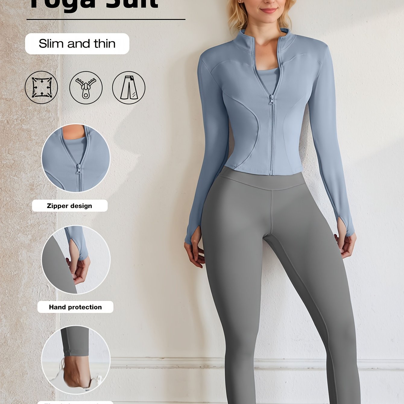 European Code Polyester Fabric Gym Running Clothes Long Sleeve Sports Jacket Cycling and Walking Tightening Buttocks Pants Fitness Suit