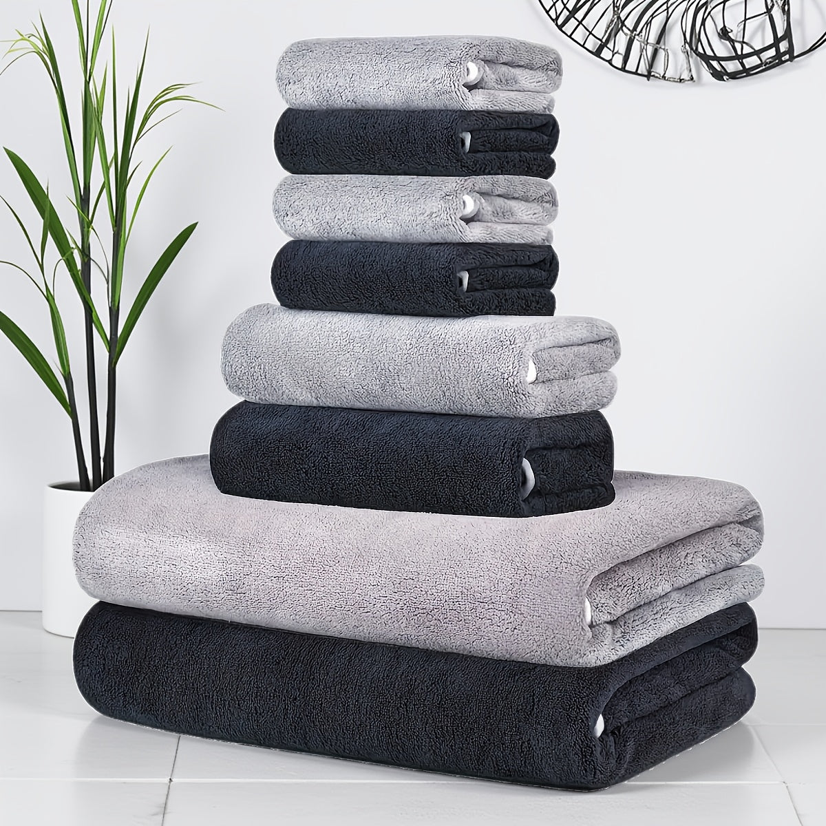 8-Pack Super Soft Coral Fleece Bath Towel Set, 2 Bath Towels 68.58 X 139.7 cm, 2 Washcloths 34.8 X 76.2 cm, 4 Square Towels 34.8 X 34.8 cm, Quick Drying, Highly Absorbent And Lightweight, Towel Bathroom Towel Set