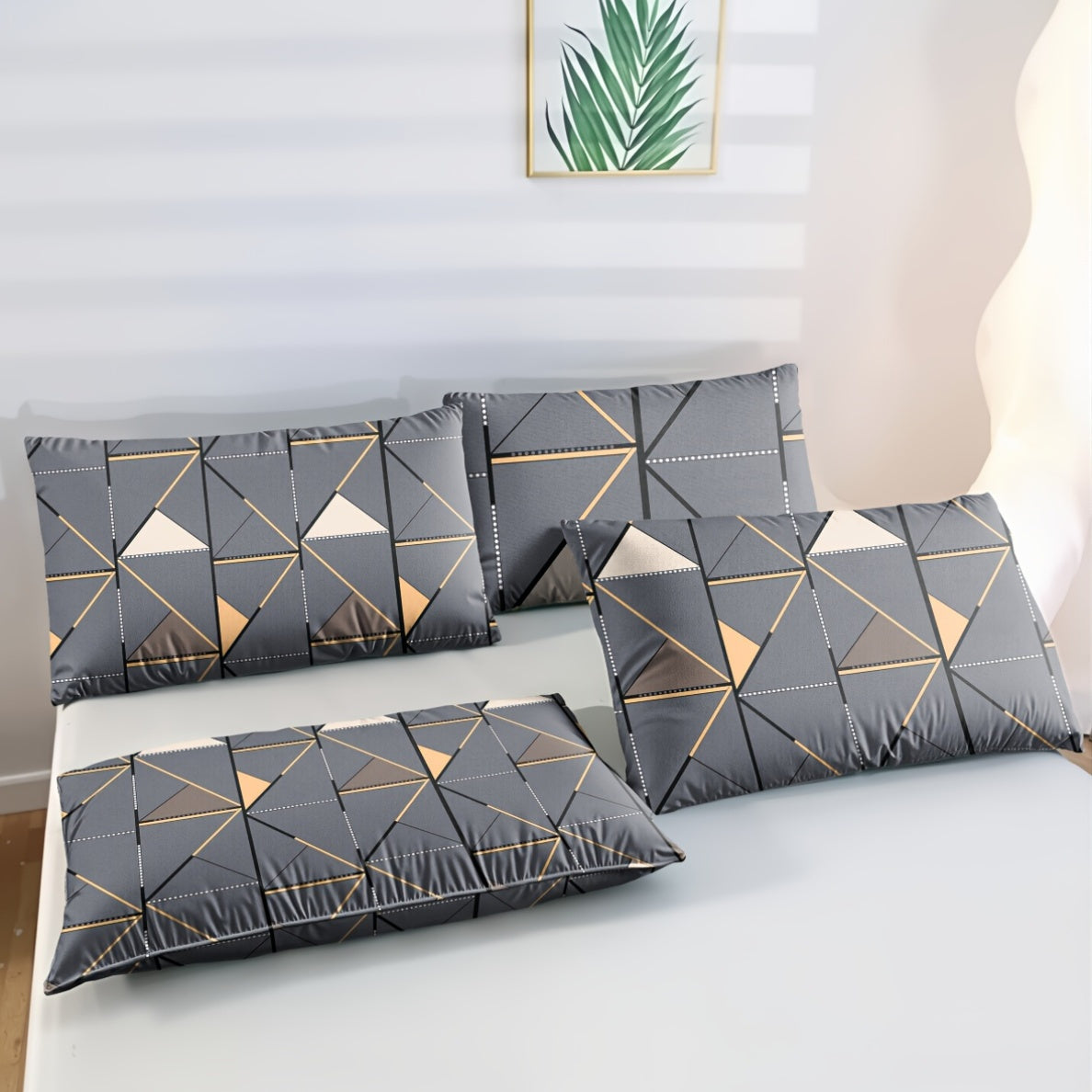 Conjunto de 3 peças, capa de edredão com estampado de triângulos dourados, macia, confortável e respirável, ideal para quarto, quarto de hóspedes ou dormitório de estudantes. Inclui 1 capa de edredão e 2 fronhas.