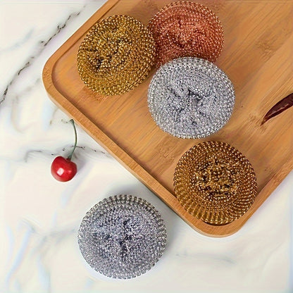 1pc Stainless steel cleaning brush with ergonomic handle - Reusable scouring ball, suitable for pots, kitchens, bathrooms, floors and outdoor use - Durable plastic and metal bristles, 1-4pcs, multi-functional scouring ball