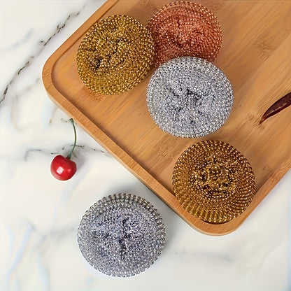 1pc Stainless steel cleaning brush with ergonomic handle - Reusable scouring ball, suitable for pots, kitchens, bathrooms, floors and outdoor use - Durable plastic and metal bristles, 1-4pcs, multi-functional scouring ball
