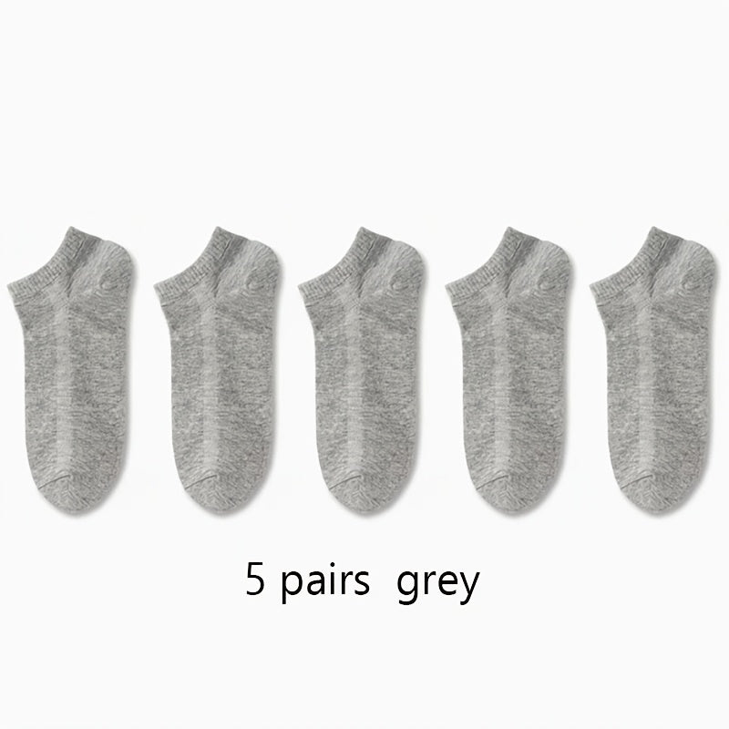5 Pairs Ultra-Comfortable Low-Cut Ankle Socks - Breathable, Stretchy, and Durable for Sports & Casual Attire - Solid Black, Gray, and White, Sports Socks, Versatile Sock Options, Simple Sock Design, Breathable Fabric