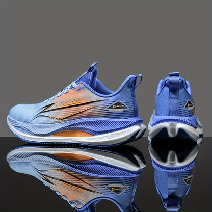 Men's All-Season Running Shoes - Breathable Knit Gym Sneakers with Cushioned MD Sole, Non-Slip Grip - Lightweight Sneakers for Marathon, Training, Everyday - White/Green/Orange Accent - Lace-Up Closure, Marathon Footwear, Geo