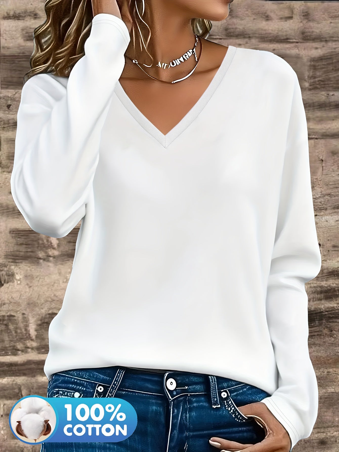 3pcs Women'S 100% V-Neck Long Sleeve T-Shirts - Soft, Durable, and Comfortable Casual Wear for All Seasons, Perfect for Holidays, Graduations, and Everyday Style, Everyday Comfort Wear | Minimalist Style | Soft Fabric Tee