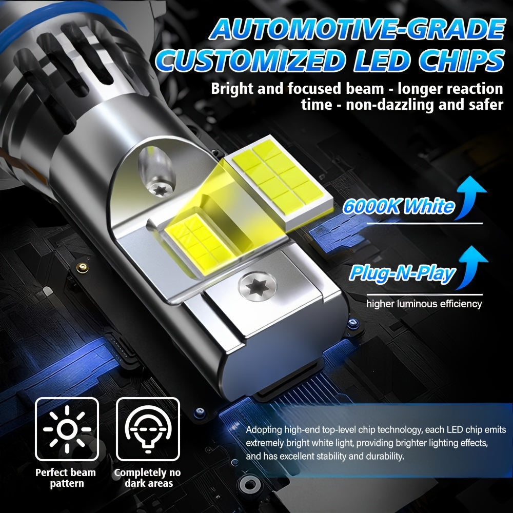 2pcs H7 H11 H1 9005/HB3 9006/HB4 H4 LED Car Headlight, High Low Beam Bulbs 200W/Pair 35000LM/Pair Cold-White 6500K, Decoding Error Free Plug-N-Play Aluminum Body Made,  Error Free Installation, Modern Headlights, Heatresistan