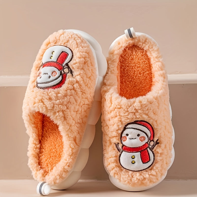 Pantufas felpudas com estampado de árvore de Natal, chinelos de inverno fechados e quentinhos para usar em casa, pantufas aconchegantes de sola macia e felpuda.
