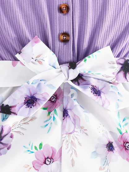 Girls' Summer Casual Floral Print Off-Shoulder Jumpsuit with Adjustable Waist Belt - Lightweight Breathable Shorts for Outdoor Play & Daily Wear, Blue & White Flower Design, Perfect for Weekend Outings, Cute Outfits for Girls