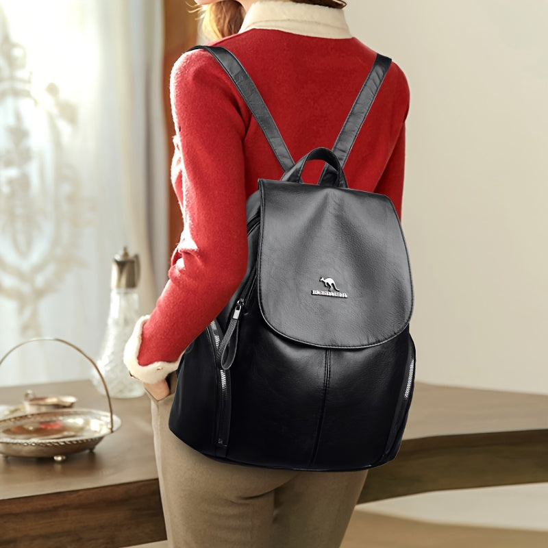 Women'S Genuine Leather Backpack - Elegant Minimalist Purse with Adjustable Shoulder Straps & Zipper Closure, Spacious Interior Compartment - for Work, Travel, School, Everyday Use - Available in Black, Red, Blue, Purple - Du