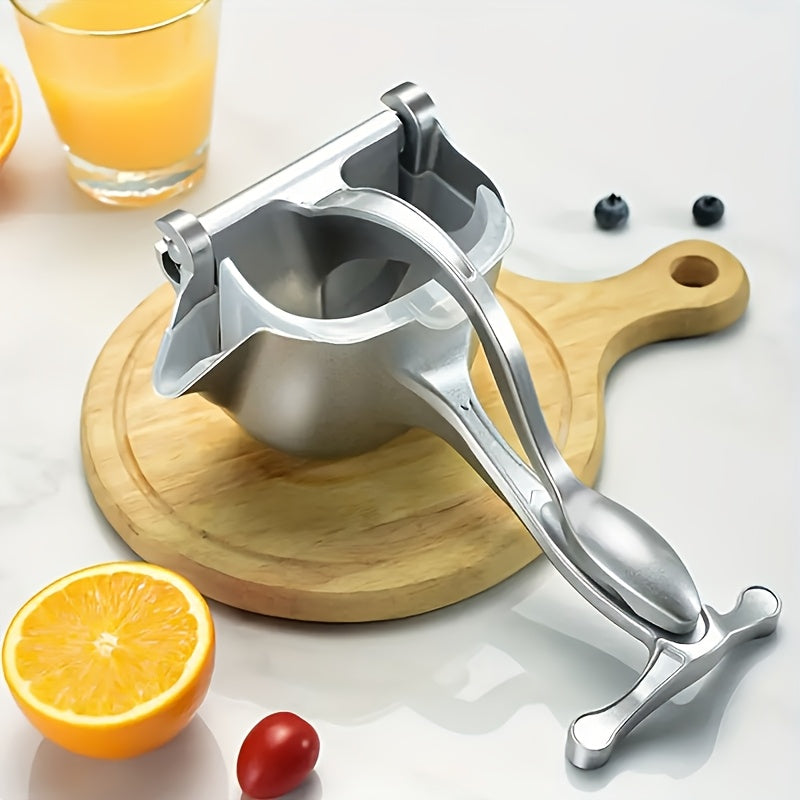 Manual Citrus Juicer - Aluminum Alloy, Non-Slip Base, Easy-Clean Design with Push-Button Operation for Lemons, Oranges, Pomegranates & Blueberries - No Electricity Needed, Portable Kitchen Tool, Citrus Juicer Reamer, Sleek Me