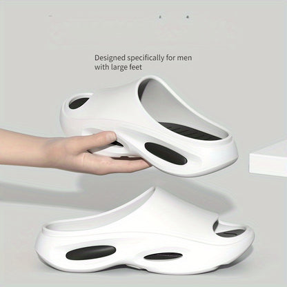 Chinelo de homem tamanho grande antiderrapante em EVA - Design bicolor preto e branco, sola acolchoada confortável para uso casual diário.