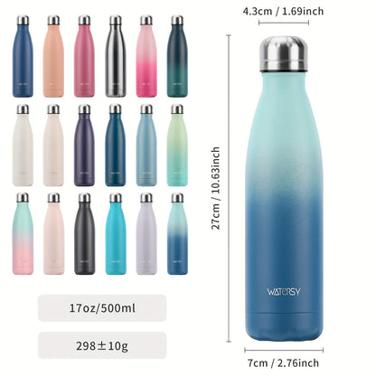 1pc WATERSY 17Oz/500Ml Outdoor Water Bottle 304 Stainless Steel Insulation for Heat Preservation And Cold Preservation with White Card And Silver Hot Stamping Box 2 Sealing Rings