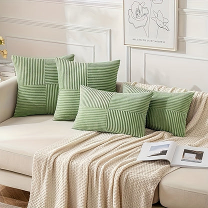 4pcs of mixed pillows (2pcs of square + 2pcs of rectangle) with pillow core, regular surface, all-match wear-resistant corduroy striped pillow, suitable for sofa bedroom living room balcony decoration pillow