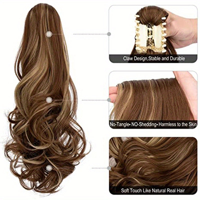 Long Wavy Ponytail Extensions - 55.88 cm Claw Clip In Synthetic Hair Piece For Women - Add Volume And Style To Your Hair Halloween Christmas