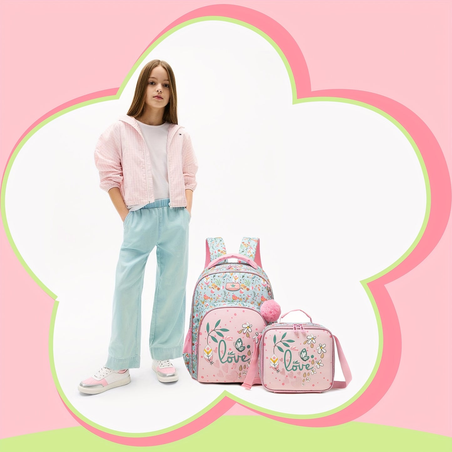 Adorable Girls Backpack 3pcs Set with Lunch Bag and Pencil Case Kids Carry On Backpack School Essentials Playdate Adventures Back to School Gift