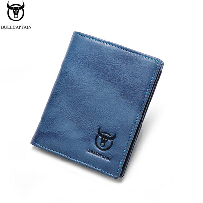 BULLCAPTAIN Men'S Genuine Leather Wallet, Handmade Full-Grain Cowhide, Large Capacity Multi-Card Holder, Driving License Slot, Sleek Black Embossed Logo, Business Style, Polyester Lined, Non-Braided, Secure Travel Wallet | St
