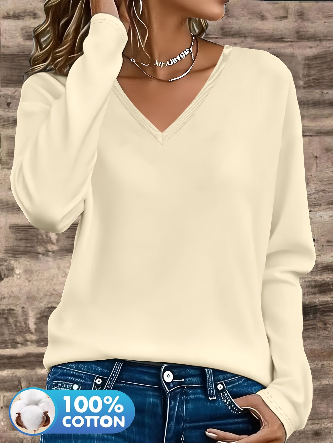 3pcs Women'S 100% V-Neck Long Sleeve T-Shirts - Soft, Durable, and Comfortable Casual Wear for All Seasons, Perfect for Holidays, Graduations, and Everyday Style, Everyday Comfort Wear | Minimalist Style | Soft Fabric Tee