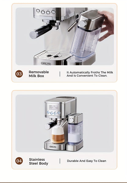 CAFELFFE Semi-Automatic Espresso Machine MK801 with Automatic Milk Frothing System, One-Touch Operation for Espresso, Latte & Cappuccino, 20BAR High Pressure, 1.3L Water Tank & 0.7L Milk Tank, Self-Cleaning Function, 1350W Po