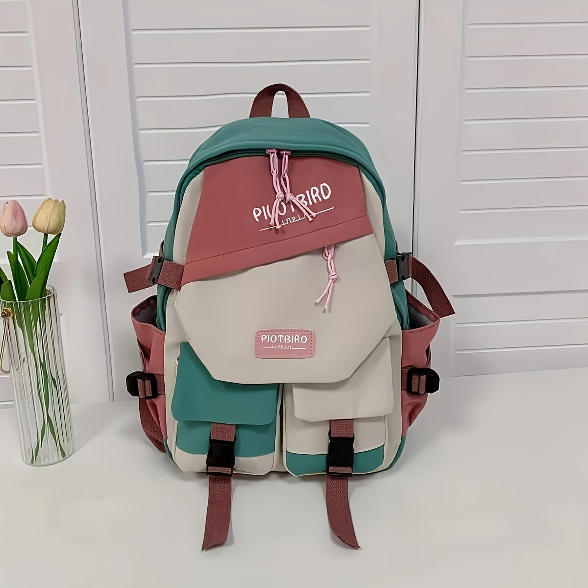 Aesthetic Color Contrast Travel Backpack, Large Capacity Flap Schoolbag, Japanese Preppy Style Bookbag For Students Back To School