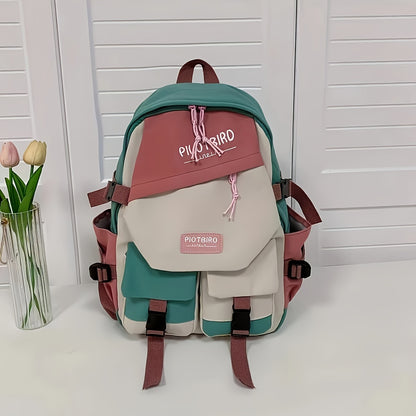 Aesthetic Color Contrast Travel Backpack, Large Capacity Flap Schoolbag, Japanese Preppy Style Bookbag For Students Back To School